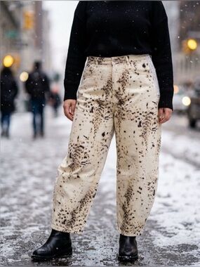 DAVI & DANI Snow Leopard Print Lace Trim Barrel Pants NWT FALL WINTER
